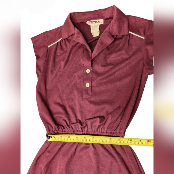 Vintage FoxMoor Women's Burgundy Preppy Polo Tennis Dress Cap Sleeves 70s Sz 3 - Picture 6 of 7